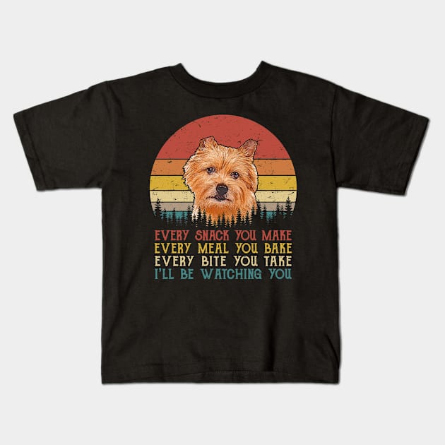 Vintage Every Snack You Make Every Meal You Bake Norwich Terrier Kids T-Shirt by SportsSeason